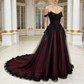 Robe bustier bordeaux en dentelle noire - Robe de bal épaules dénudées pour soirée/bal/tapis rouge NV6803