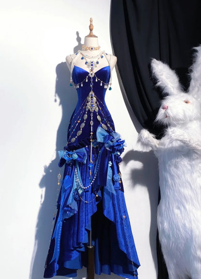 Robe de soirée longue en velours bordeaux/bleu vintage, élégante et magnifique, avec perles délicates, nv4115