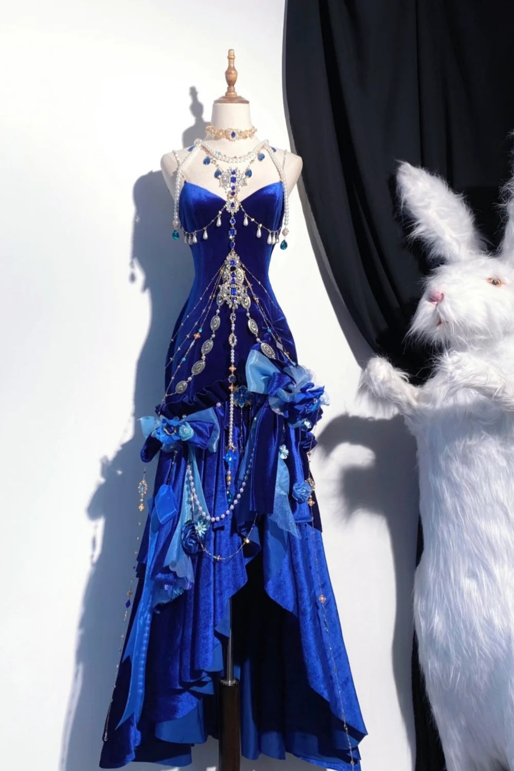 Robe de bal longue bleue rétro style déesse NV6473