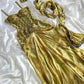 Gold Gorgeous Exquisite Beading Spaghetti Strap Long Chiffon Ball Gown Evening Gown Party Dress nv3541
