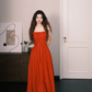 Red Halter Tie Ruched Strapless A-line Long Prom Dress  NV7375