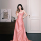 Strapless Cowl Neck Dusty Pink Satin Evening Dress with 3D Flower  NV7358