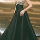 Robe de bal de luxe style palais, bretelles spaghetti et perles | Robe longue en satin noir avec traîne, idéale pour un gala, une remise de prix ou un événement social haut de gamme (NV6270)