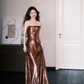 Strapless Bronze Sequin Mermaid Prom Dress with 3D Flower Neckline  NV7370