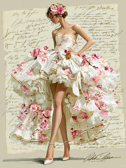 Sweetheart 3D Pink Floral Strapless High Low Ruffle Prom Dress with Gold Trim  NV7398