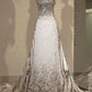 Ivory White Luxury Gorgeous Shiny Elegant Long Tulle Gold and Silver Sequin Mermaid Trailing Ball Gown Evening Dress nv3876