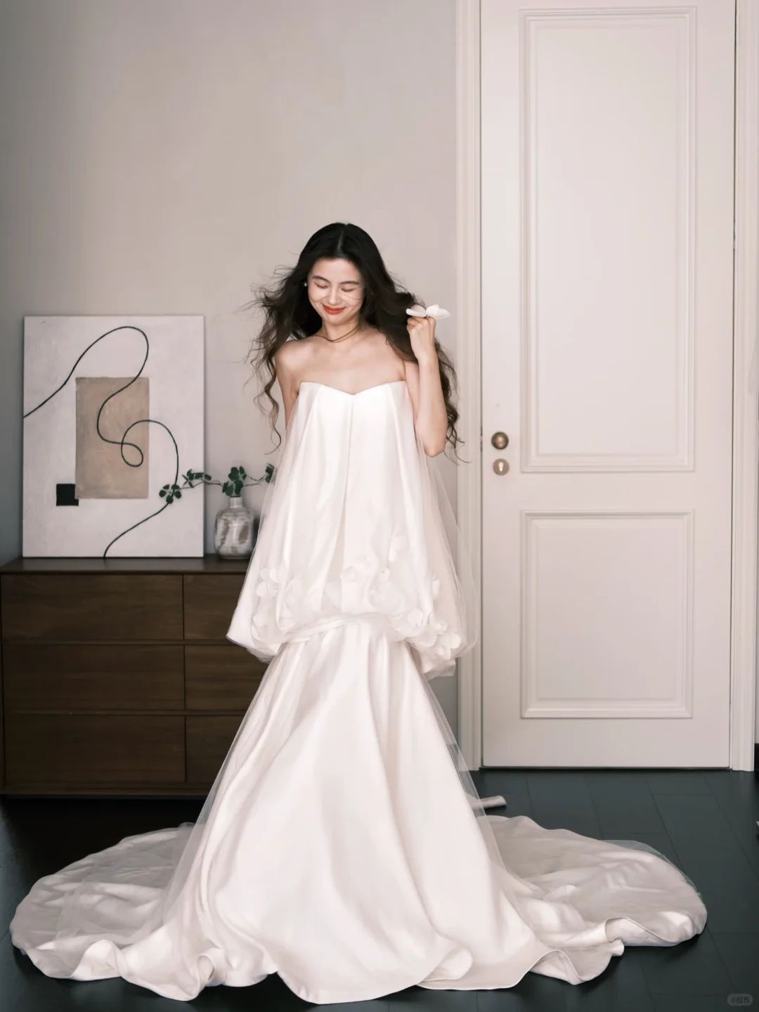 White Strapless Bubble Cloud Mermaid Wedding Dress  NV7227