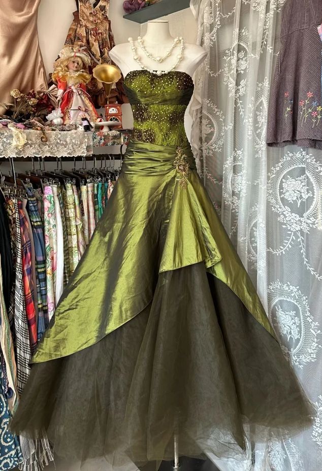 Olive Green Shiny Vintage Fashion Elegant Exquisite Beaded Lace Off-the-shoulder Satin Long Tulle Mermaid prom dresss Sequin Evening Dress Party Dress nv3820