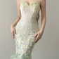 Mint Green Strapless Mermaid Prom Dress Iridescent Sequin Layered Ruffle Train  NV7135