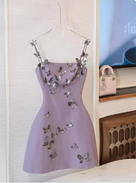 Purple Butterfly Short Homecoming Dress Birthday Party Dress nv5061