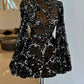 Black gorgeous fashion unique shiny sequins short long sleeve see-through ball gown evening dress party dress nv3232