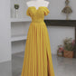 Yellow Chiffon Long Prom Dress, A-Line Off the Shoulder Evening Dress nv1591