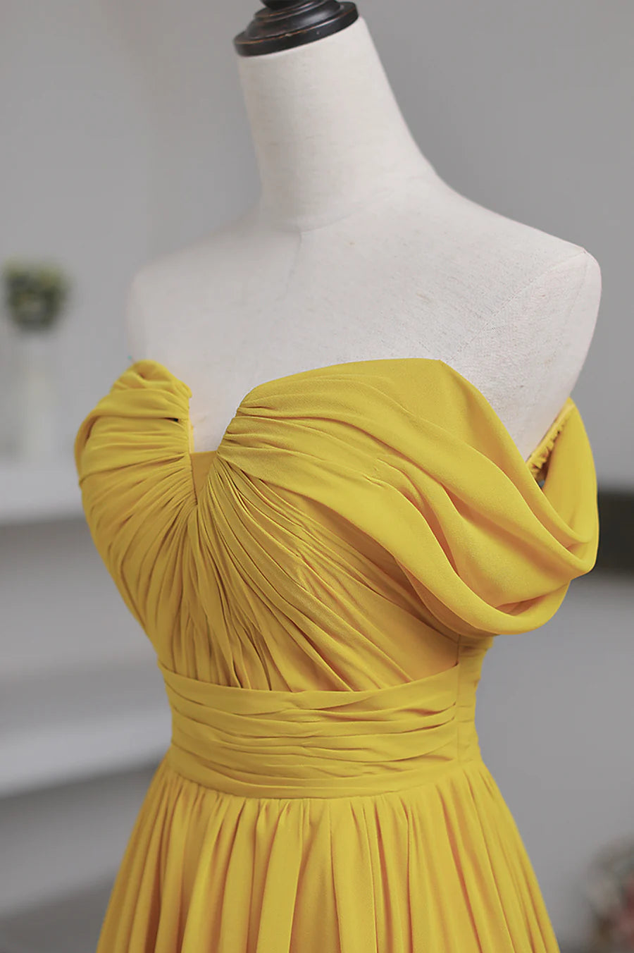 Yellow Chiffon Long Prom Dress, A-Line Off the Shoulder Evening Dress nv1591