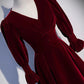 Burgundy Velvet A-line Long Sleeve Evening Gown Ball Gown nv2183