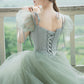 Cute Tulle Long Prom Dresses, A-Line Short Sleeve Graduation Dresses nv1600