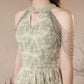 Cute Tulle Flower Floor Length Green Prom Dress, Beautiful Backless A-Line Evening Party Dress   nv1414