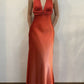 Orange Fashion Elegant V Neck Long Satin Ball Gown Evening Dress Party Dress nv4166