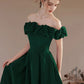 A-Line Off Shoulder Velvet Green Long Prom Dress, Green Formal Evening Dress nv1735