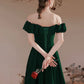 A-Line Off Shoulder Velvet Green Long Prom Dress, Green Formal Evening Dress nv1735