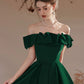 A-Line Off Shoulder Velvet Green Long Prom Dress, Green Formal Evening Dress nv1735
