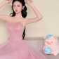 Spaghetti Strap Pink Ombre Glitter Petal Princess Ball Gown Prom Dress  NV7421
