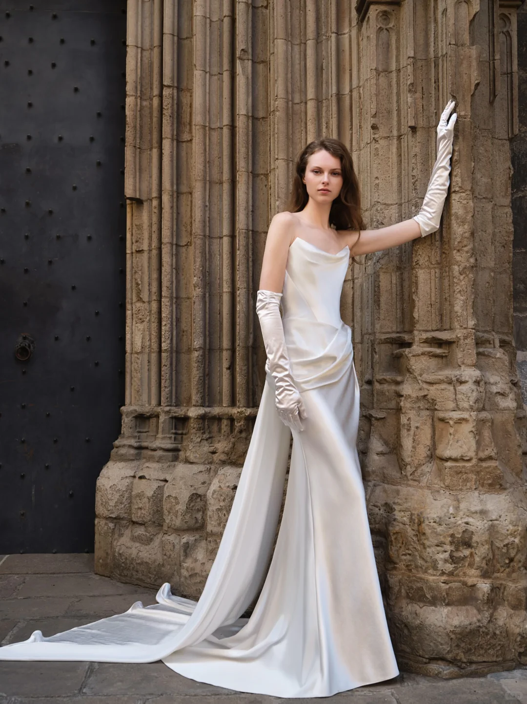 Ivory Strapless Cowl Neck Satin Mermaid Wedding Gown  NV7196