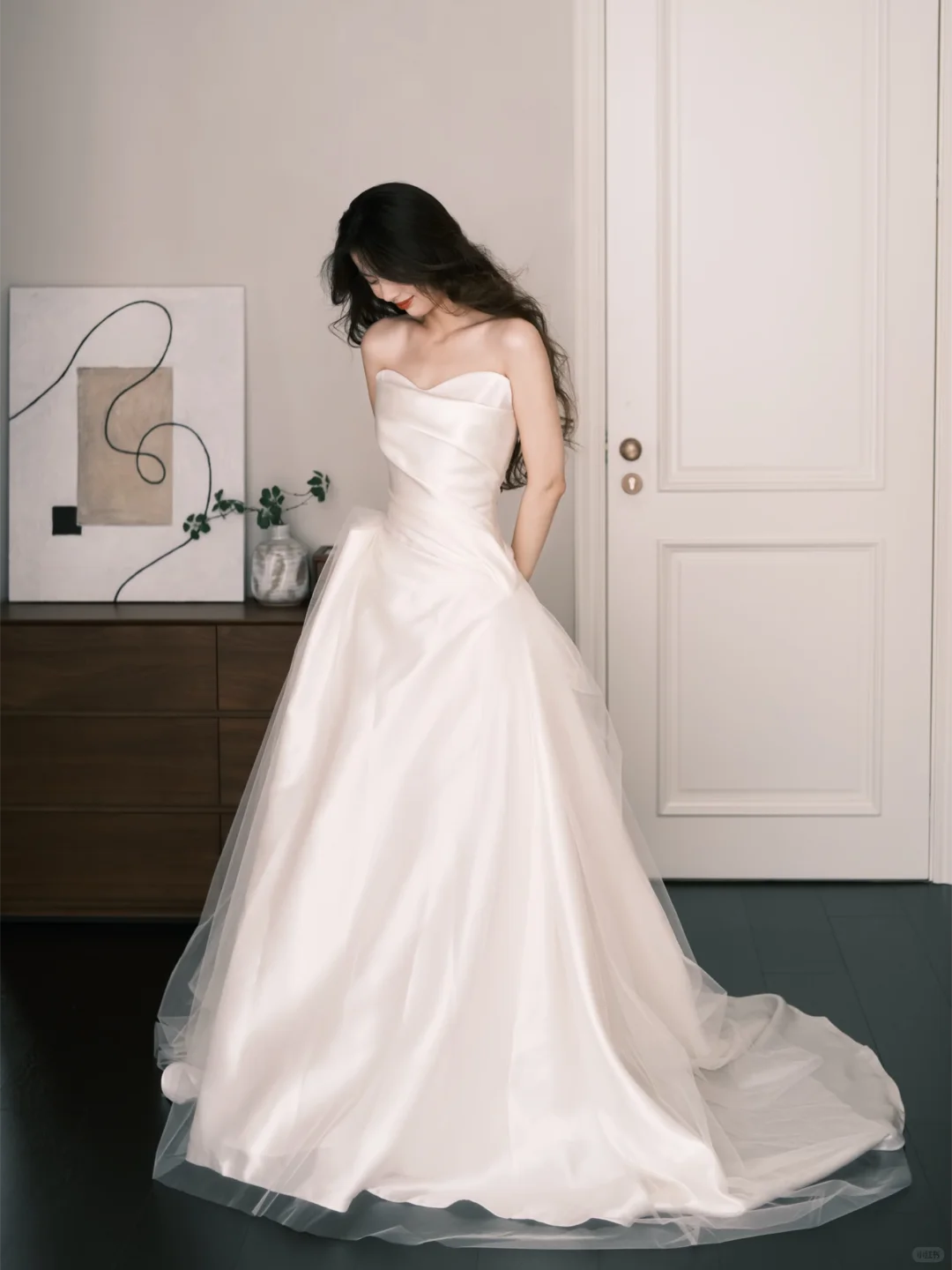 Sweetheart Strapless Satin A Line Wedding Dress Long Train Bridal Gown  NV7203