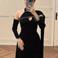 Black elegant long sleeve ribbon long satin prom dress evening dress nv3153