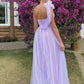 Light purple A-line floor-length tulle long ball gown evening gown bridesmaid dress nv11