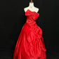 Red and gold exquisite beaded satin floor-length vintage long ball gown nv5148
