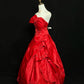 Red and gold exquisite beaded satin floor-length vintage long ball gown nv5148