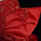 Red and gold exquisite beaded satin floor-length vintage long ball gown nv5148