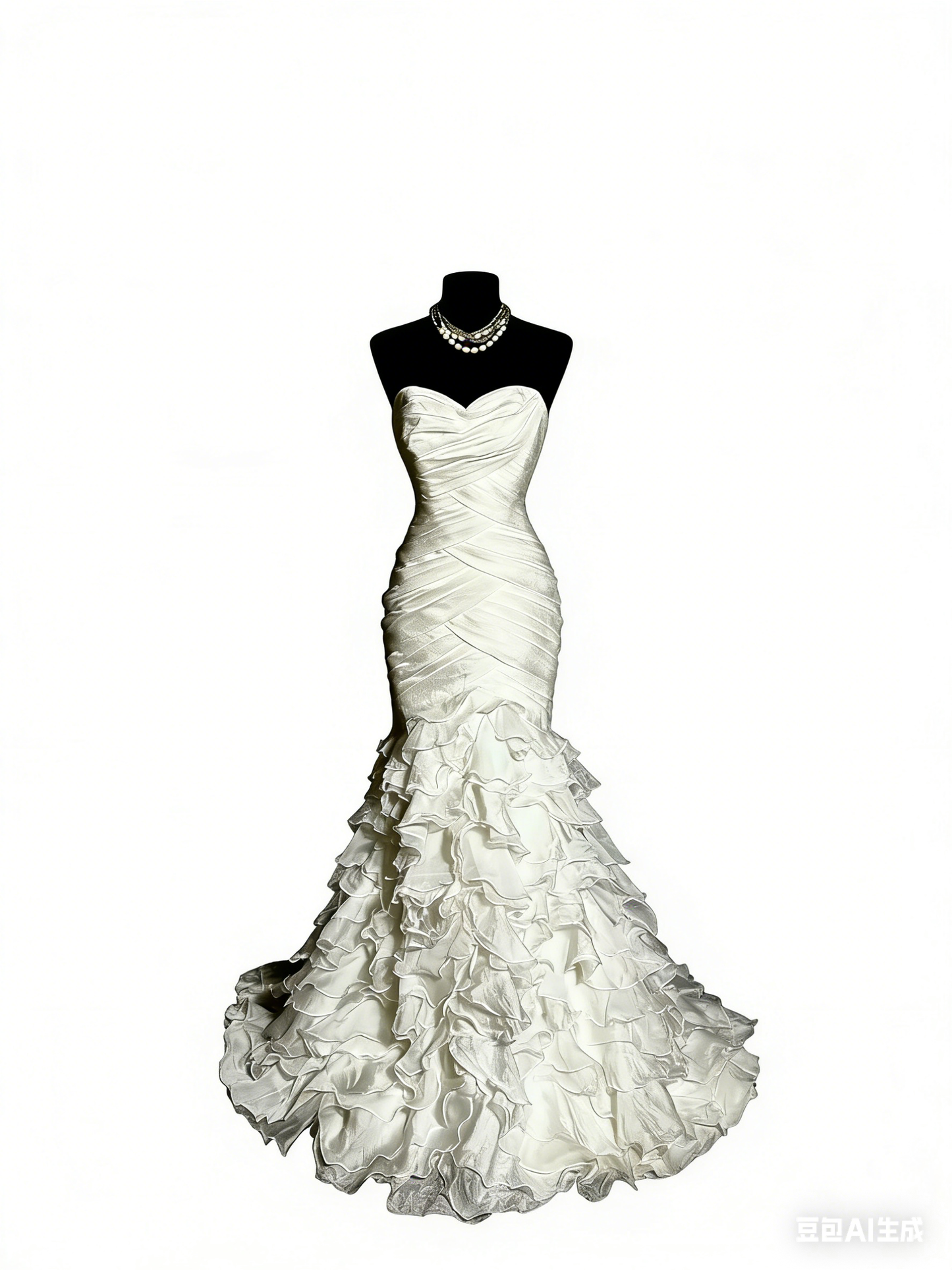 Robe sirène blanche bustier : taille froncée, volants superposés, style mariage civil NV6398