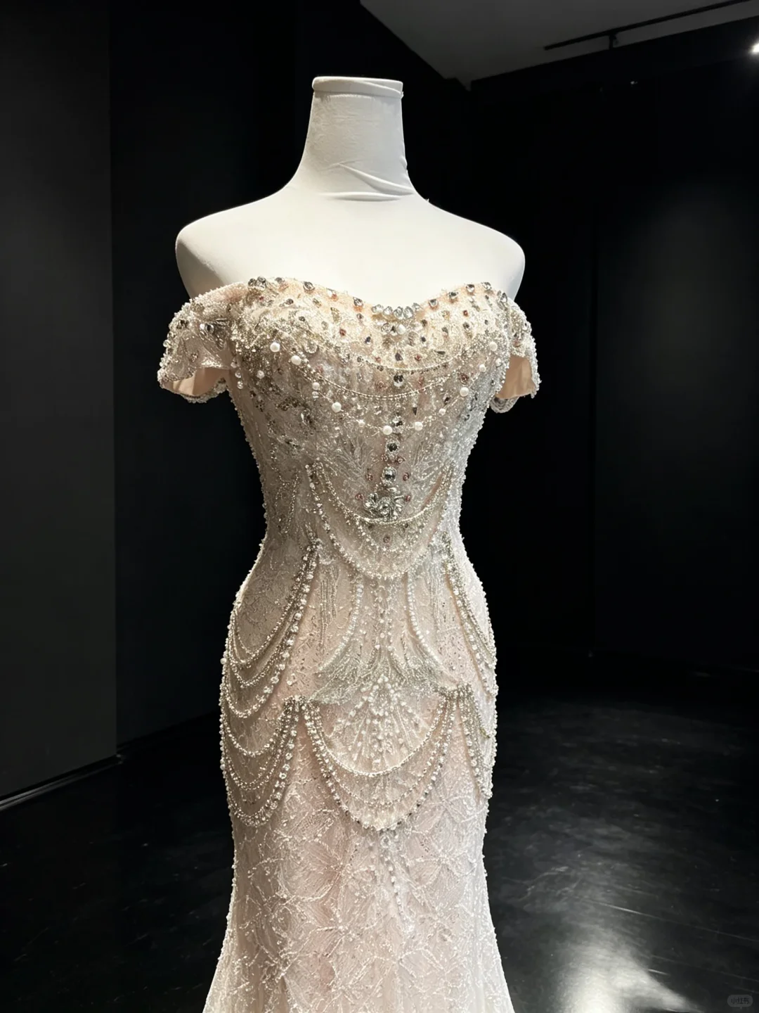 Champagne Off Shoulder Mermaid Dress Short Sleeve Hand Beaded Long Train Formal Prom Gown  NV6946