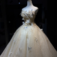 Champagne 3D Butterfly Rhinestone Tulle Princess Ball Gown  NV7091