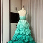 Robe de soirée sirène vert menthe ombré à une épaule, traîne à volants et ceinture en strass NV6866