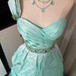 Robe de soirée sirène vert menthe ombré à une épaule, traîne à volants et ceinture en strass NV6866