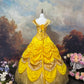 Yellow shiny exquisite rhinestone sequined satin tulle floor-length retro long ball gown nv5158