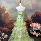Green Elegant Vintage Fashion Exquisite Floral Beaded Long tulle Floor Length Ball Gown Evening Gown Prom Dress nv4081