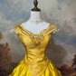 Yellow shiny exquisite rhinestone sequined satin tulle floor-length retro long ball gown nv5158