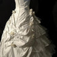 Ivory White Gorgeous 3D Rose Applique Long chiffon Satin Floor Length Ball Gown Evening Gown Wedding Dress nv4036