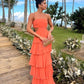 Orange Strapless Tiered A-Line Long Ball Gown Evening Gown Party Dress nv2207