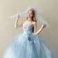 Light Ice Blue Strapless Prom Gown Beaded 3D Flower Multi-Layer Tulle A Line Evening Dress  NV7150