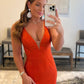 Blue/Purple/Orange/Pink Mermaid Deep V Neck Royal Blue Long Prom Dress with Beading nv951
