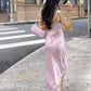 Pink Fashion Elegant Sweet Bow Spaghetti Strap Long Satin Ball Gown Evening Dress Wedding Guest Party Dress Prom Dress nv4030