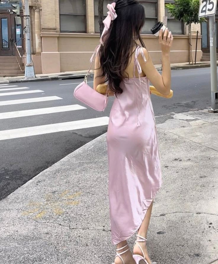 Pink Fashion Elegant Sweet Bow Spaghetti Strap Long Satin Ball Gown Evening Dress Wedding Guest Party Dress Prom Dress nv4030