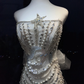 Strapless Silver White Mermaid Gown Hand Beaded Rhinestone Tiered Petal Glitter Tulle Prom Dress  NV7027