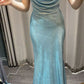 Blue Shiny Fashion Elegant Long Satin Floor Length Prom Dress Evening Gown Birthday Party Gown Prom Gown Graduation Gown nv4009