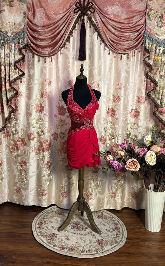 Red Sparkling Fairy Elegant Delicate Beaded Butterfly Short Chiffon Tulle Homecoming Dress Prom Dress Evening Dress Party Dress Prom Dress nv4014