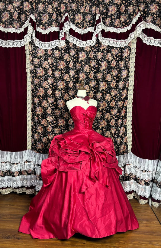 Red long satin ball gown evening dress quinceanera dress nv4644